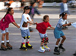 A picture of kids rollerskating.