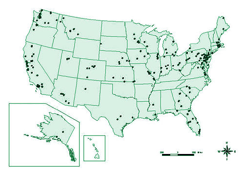 Map showing locations of site that have been reused.
