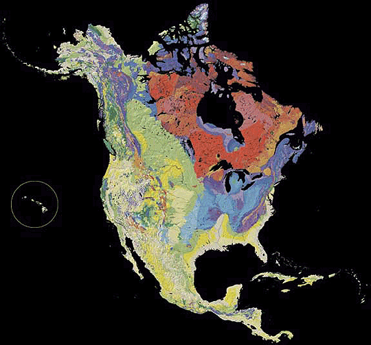 North America Tapestry of time and terrain map.