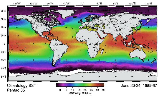 map of global water surface temperatures