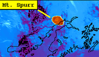 satellite image showing heat values during a volcano eruption