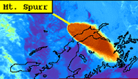  later satellite image showing heat values during a volcano eruption