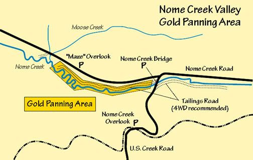 Map of gold panning area on Nome Creek