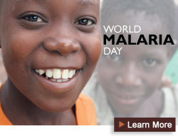 Learn more about World Malaria Day, April 25, 2008.  Photo source: Bonnie Gillespie/Voices for a Malaria-Free Future  
