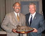 Ducks Unlimited Executive Vice President Don Young (right) congratulates Kalven Trice, Natural Resources Conservation Service State Conservationist for Arkansas, for being chosen as the federal employee DU Wetland Conservation Achievement Award winner