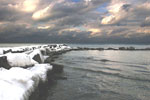 rock breakwater on Lake Michigan in winter (click to enlarge)