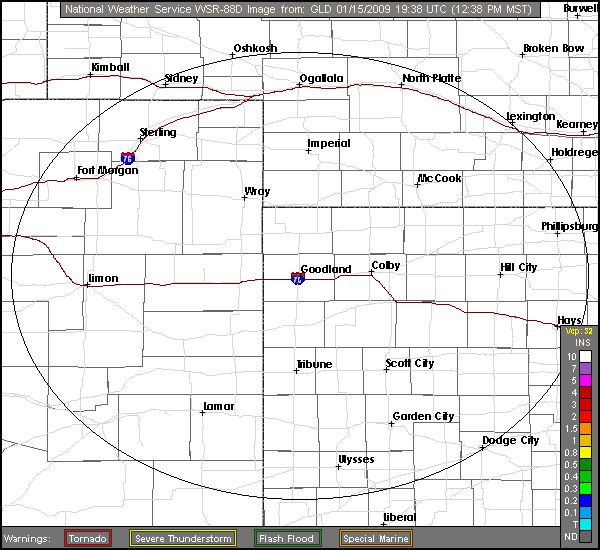 Click for latest Storm Total Precipitation radar loop from the Goodland, KS radar and current weather warnings