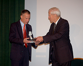 Thomas F. Lahr accepting his award from the librarian of Congress