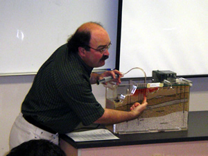 Todd Jarvis demonstrating a groundwater model.