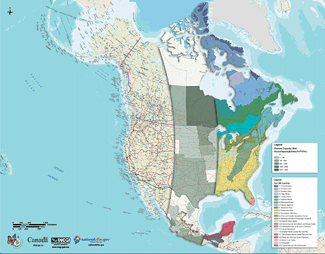 North America map showing framework layers with thematic overlays