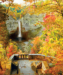 Taughannock Falls framed by fall foliage 
