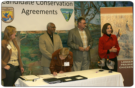 Deputy Secretary of the Interior Lynn Scarlett launches an innovative conservation program that encourages landowners, energy companies and ranchers to join Interior agencies in protecting and restoring habitat for the lesser prairie chicken and the sand dune lizard in southeast New Mexico.