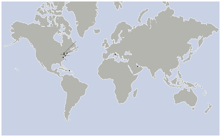 World Map with Cornell locations marked