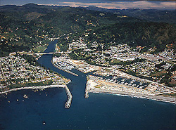 Aerial view of Chetco River entrance at the Pacific Ocean