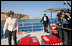 Mrs. Laura Bush speaks with members of the media following her participation in a coral reefs and ocean conservation tour Saturday, May 17, 2008, in Sharm El Sheikh, Egypt.