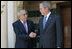 President George W. Bush shakes hands at the conclusion of his meeting with Palestinian Prime Minister Salam Fayyad in Sharm El Sheikh, Egypt, Sunday, May 18, 2008.