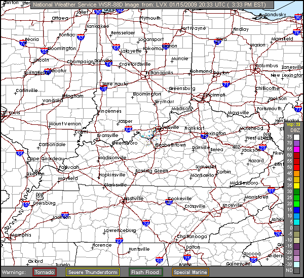Click for latest Long Range Base Reflectivity radar loop from the Louisville, KY radar and current weather warnings