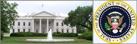 side-by-side picture of White House and presidential seal