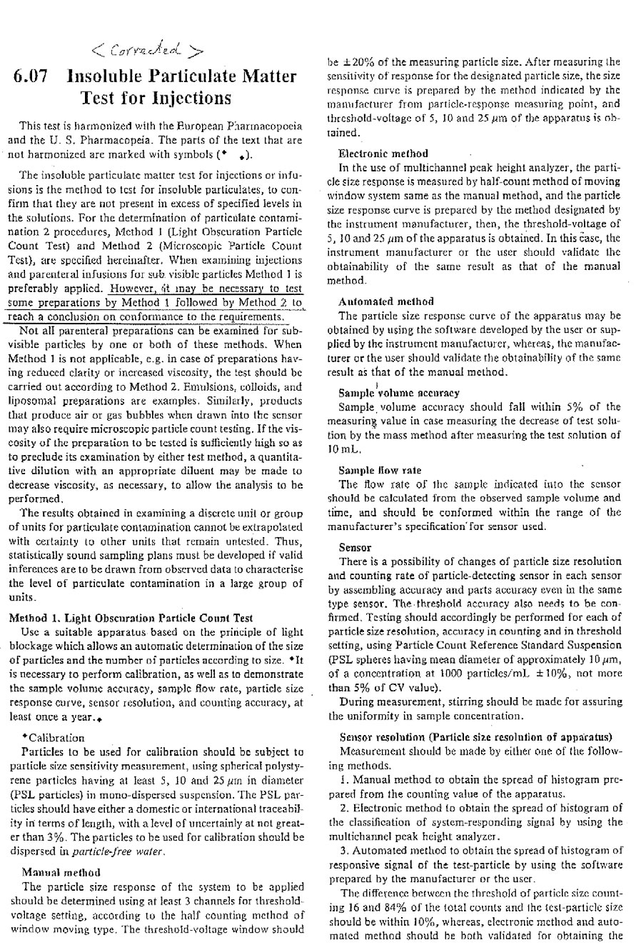 Insoluble Particulate Matter Test for Injections