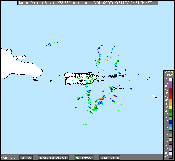 Click for latest Long Range Base Reflectivity radar loop from the Puerto Rico/Virgin Islands radar and current weather warnings