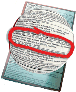 Image of sample label with warnings section circled