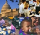 Collage of US Capitol, food programs, and feeding children