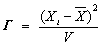 Gamma equals open paren X sub i minus X bar closed paren squared divided by V