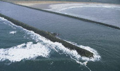 Aerial view of Yaquina Bay Jetty