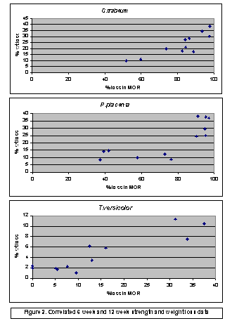 Chart of correlated 6 week and 12 week strength and weight loss data.