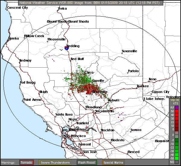 Click for latest Storm Relative Motion radar image from the Beale Air Force Base, CA radar and current weather warnings