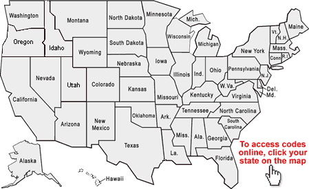 image map of United States that links to each states online code