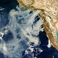 Satellite imagery of smoke from California wildfires. Credit: NASA