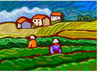 Organic crop production illustration.