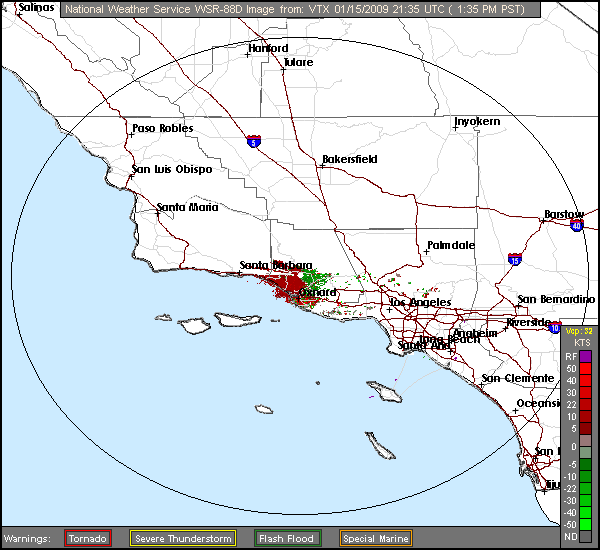 Click for latest Storm Relative Motion radar loop from the Los Angeles, CA radar and current weather warnings