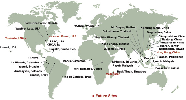 World map of CTFS sites