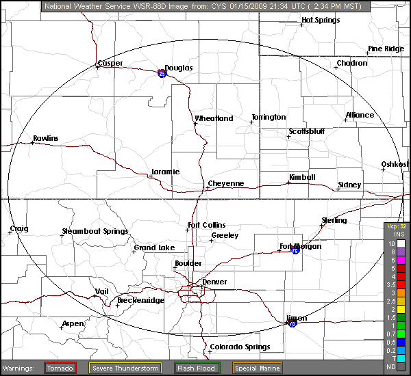 Click for latest Storm Total Precipitation radar loop from the Cheyenne, WY radar and current weather warnings