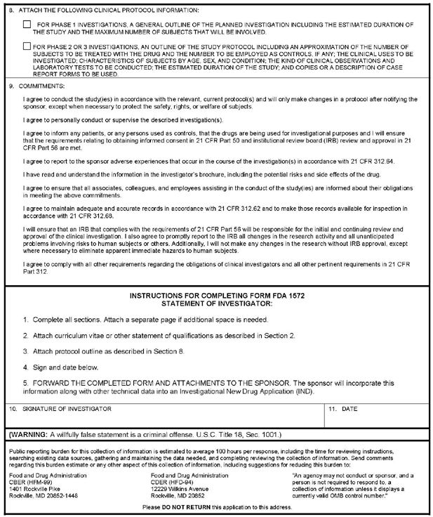 Statement of Investigator form