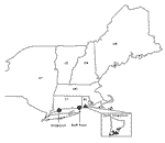 Figure. Map of northeastern United States, showing location of tick and rodent sampling sites.