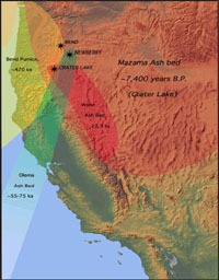Map of volcanic tephra deposits in western U.S.