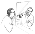 Drawing of a man checking his mouth.