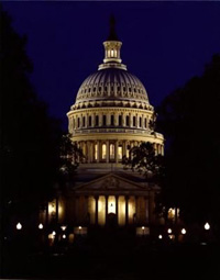 Nighttime View of the East Central Front of the Capitol.
