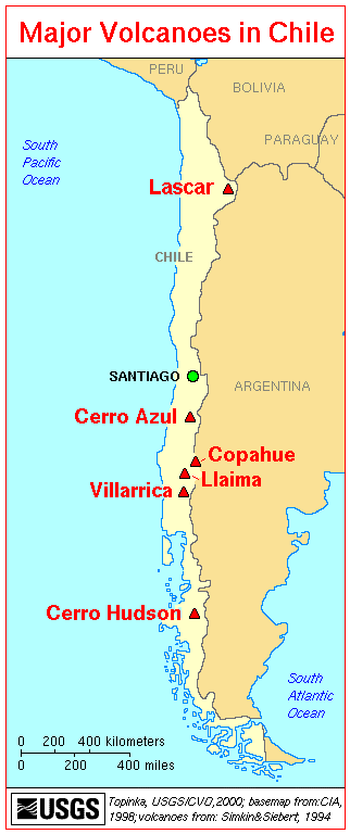 Map of Major Volcanoes of Chile