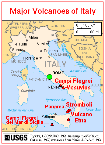 Map of Major Volcanoes of Italy