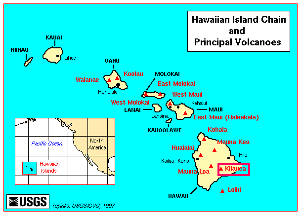 Map of Major Volcanoes of the Island of Hawai`i
