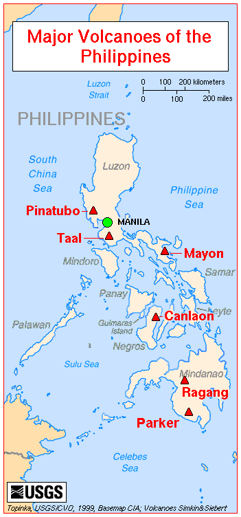 Map of Major Volcanoes of the Philippines