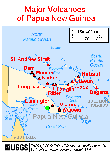 Map of Major Volcanoes of Papau New Guinea