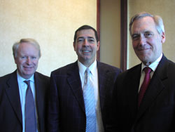 Colonel Donald Gagliano. M.D. (center) with NAEVR Board member David Pyott (left), Chairman of the Board and Chief Executive Officer, Allergan, Inc., and NAEVR President Stephen Ryan, M.D. (right), Doheny Eye Institute