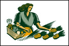 Lady with basket selecting pineapples.