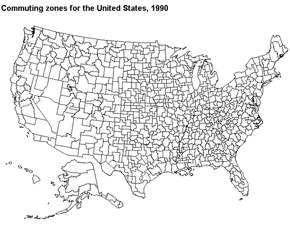 Commuting zones for the  United States, 1990