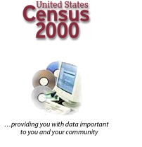 Photo of a computer and CDs  with the caption, "Census 2000, providing you with data important to you and your community"